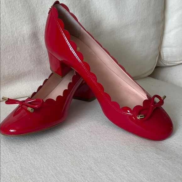 Kate Spade Red Scalloped Flats with Bow - Picture 1 of 5